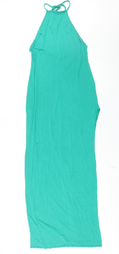 PRETTYLITTLETHING Womens Green Viscose Maxi Size 14 Halter Tie - Backless