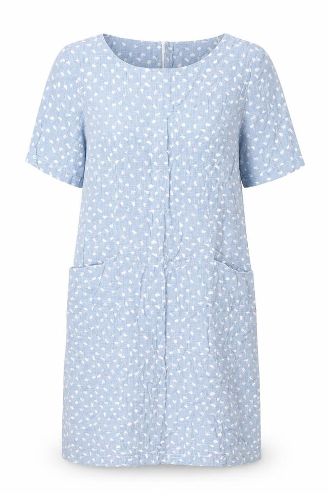 Pomodoro Womens Blue Geometric Cotton Shift Size 10 Round Neck Zip