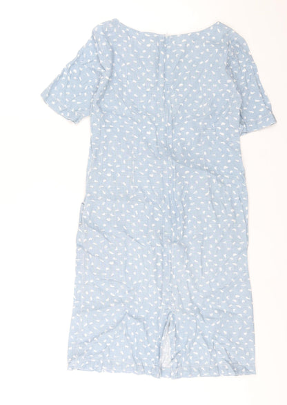 Pomodoro Womens Blue Geometric Cotton Shift Size 10 Round Neck Zip