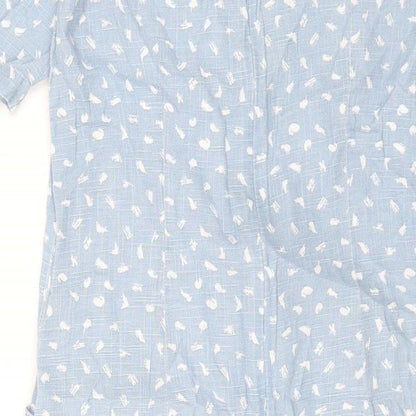 Pomodoro Womens Blue Geometric Cotton Shift Size 10 Round Neck Zip