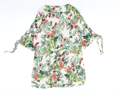 H&M Womens Multicoloured Floral Viscose Mini Size 12 V-Neck Pullover - Tie Detail
