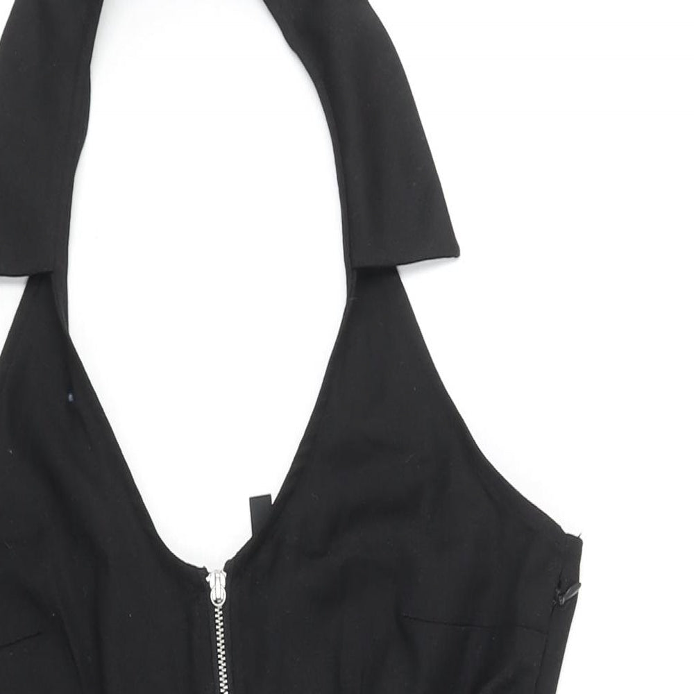 Divided by H&M Womens Black Polyester Shift Size 12 Halter Zip - Pleated