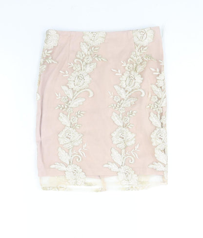 Love & Other Things Womens Pink Floral Polyester Bandage Skirt Size 8 Zip - Embroidered