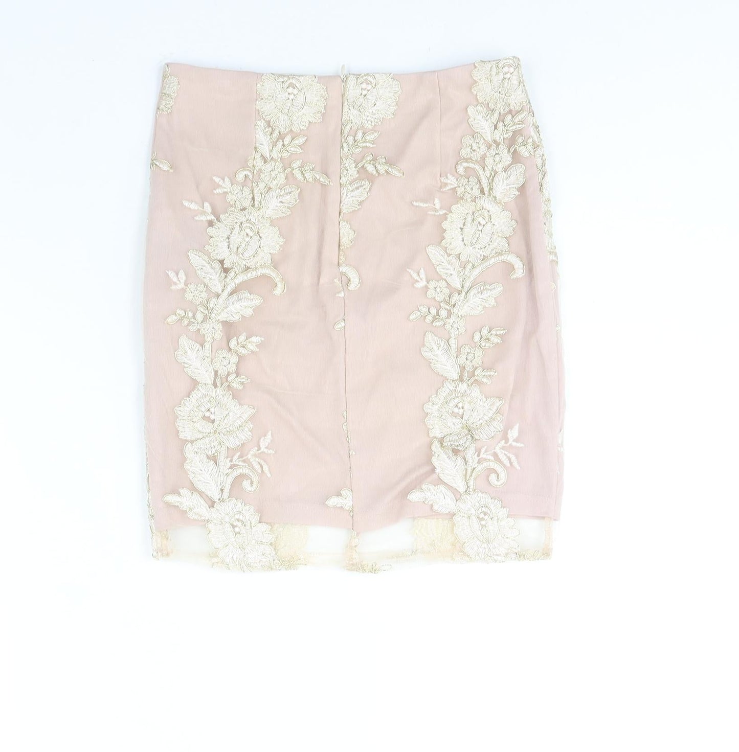 Love & Other Things Womens Pink Floral Polyester Bandage Skirt Size 8 Zip - Embroidered