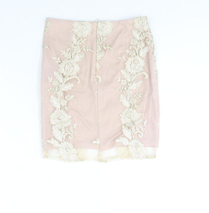 Love & Other Things Womens Pink Floral Polyester Bandage Skirt Size 8 Zip - Embroidered