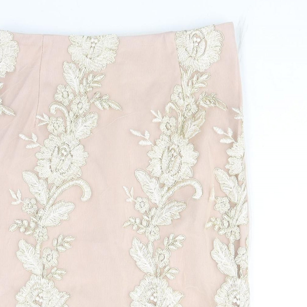 Love & Other Things Womens Pink Floral Polyester Bandage Skirt Size 8 Zip - Embroidered