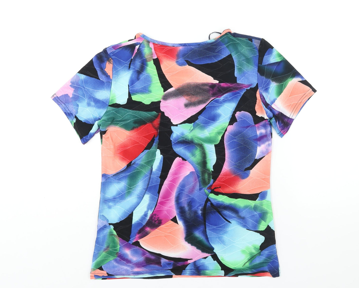 Autonomy Womens Multicoloured Geometric Polyester Basic T-Shirt Size 12 Round Neck