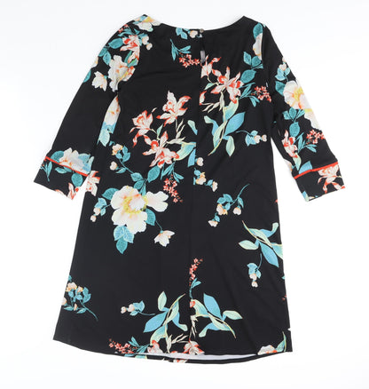 Wallis Womens Black Floral Polyester Shift Size 8 Round Neck Pullover