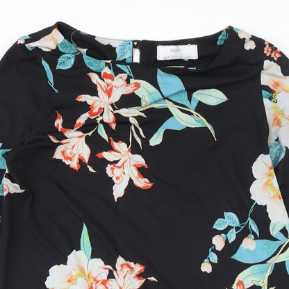 Wallis Womens Black Floral Polyester Shift Size 8 Round Neck Pullover