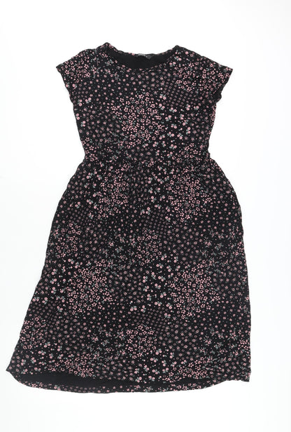 Roman Womens Black Floral Viscose A-Line Size 12 Round Neck Pullover