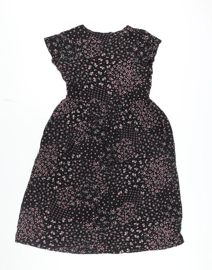 Roman Womens Black Floral Viscose A-Line Size 12 Round Neck Pullover