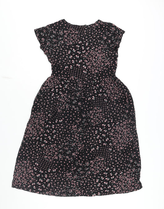 Roman Womens Black Floral Viscose A-Line Size 12 Round Neck Pullover