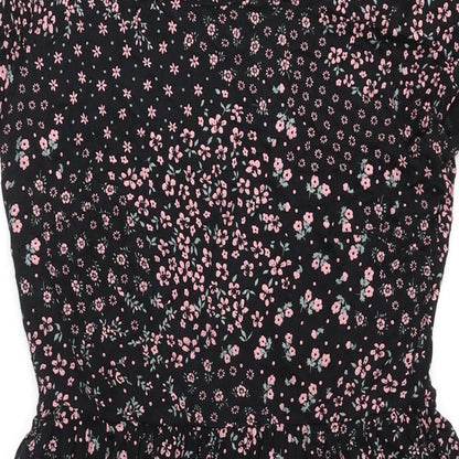 Roman Womens Black Floral Viscose A-Line Size 12 Round Neck Pullover