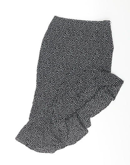 NaaNaa Womens Black Polka Dot Polyester A-Line Skirt Size 8 Zip - Asymmetric Hem Frill