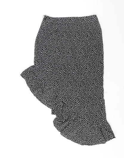 NaaNaa Womens Black Polka Dot Polyester A-Line Skirt Size 8 Zip - Asymmetric Hem Frill