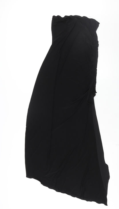 PRETTYLITTLETHING Womens Black Polyester Slip Dress Size 12 Square Neck Pullover - Drawstring Detail