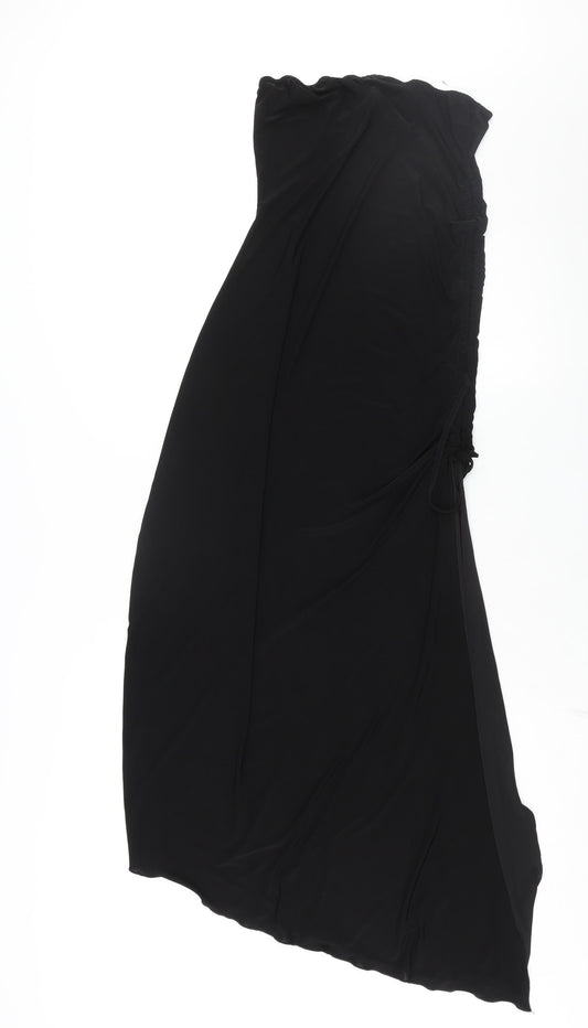 PRETTYLITTLETHING Womens Black Polyester Slip Dress Size 12 Square Neck Pullover - Drawstring Detail