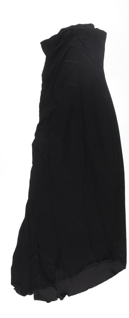 PRETTYLITTLETHING Womens Black Polyester Slip Dress Size 12 Square Neck Pullover - Drawstring Detail