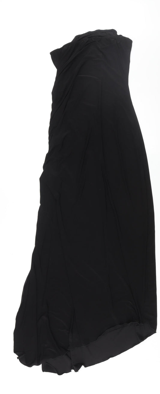 PRETTYLITTLETHING Womens Black Polyester Slip Dress Size 12 Square Neck Pullover - Drawstring Detail