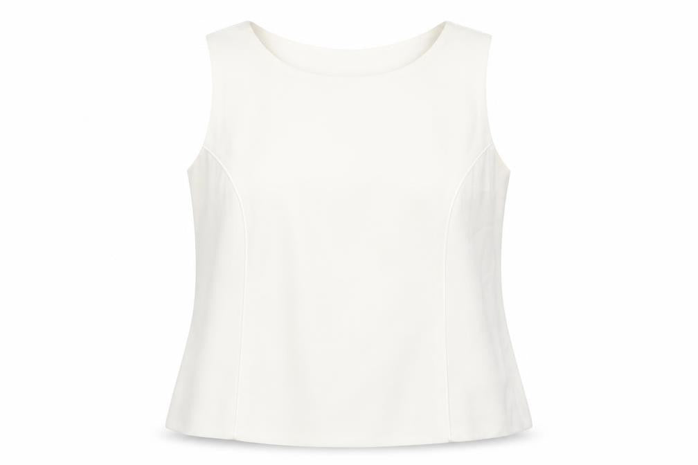 Front view of Roman women’s white polyester camisole blouse, size UK 18, round neck - lace piping detail