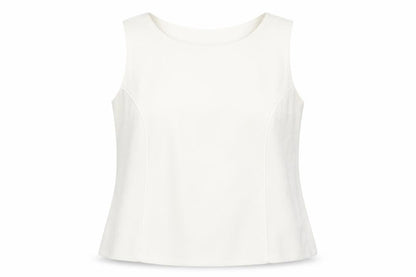 Front view of Roman women’s white polyester camisole blouse, size UK 18, round neck - lace piping detail