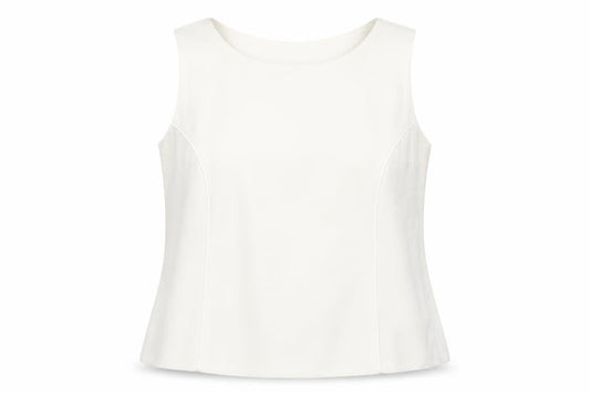 Front view of Roman women’s white polyester camisole blouse, size UK 18, round neck - lace piping detail