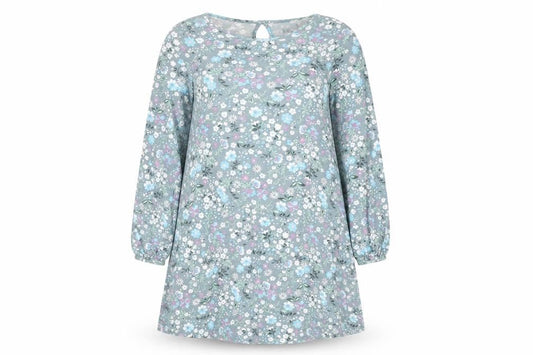 Studio Womens Blue Floral Viscose A-Line Size 16 Round Neck Button - Size 16-18