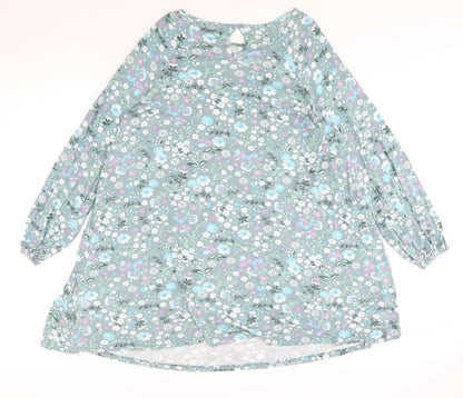 Studio Womens Blue Floral Viscose A-Line Size 16 Round Neck Button - Size 16-18