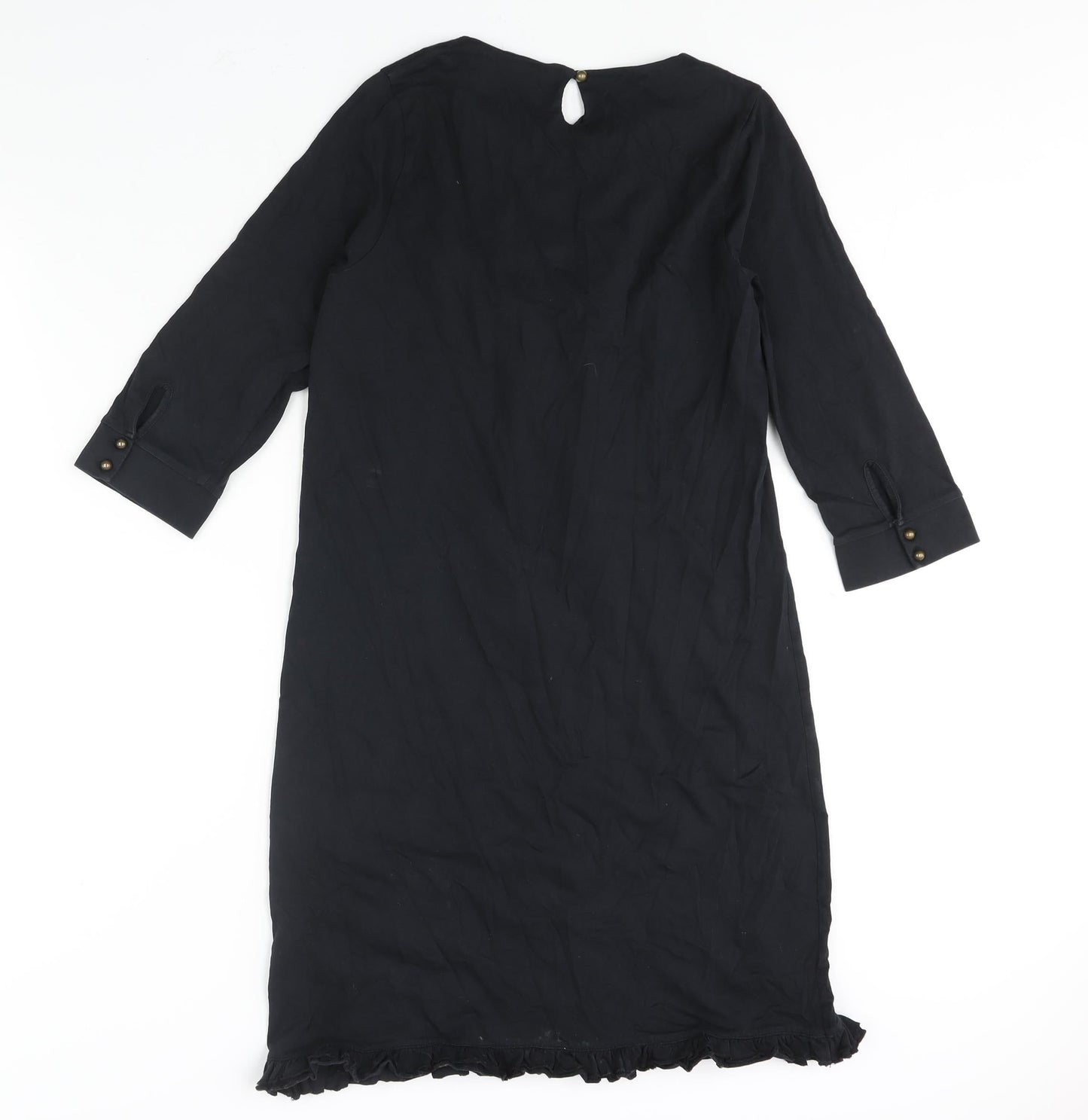 Almatrichi Womens Black Polyester Shift Size M Round Neck Button - Frill Floral Broach