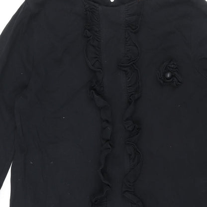 Almatrichi Womens Black Polyester Shift Size M Round Neck Button - Frill Floral Broach