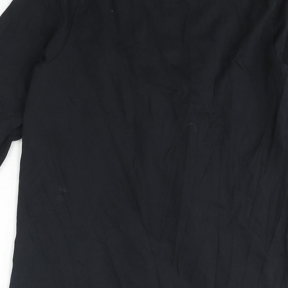 Almatrichi Womens Black Polyester Shift Size M Round Neck Button - Frill Floral Broach