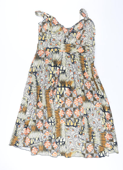 Quinn and Donnelly Womens Multicoloured Geometric Polyester Shift Size 12 V-Neck Zip - Frill Belted