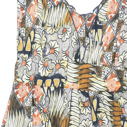 Quinn and Donnelly Womens Multicoloured Geometric Polyester Shift Size 12 V-Neck Zip - Frill Belted
