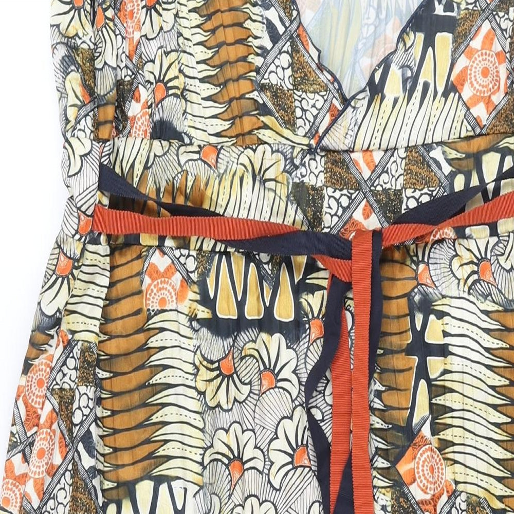 Quinn and Donnelly Womens Multicoloured Geometric Polyester Shift Size 12 V-Neck Zip - Frill Belted
