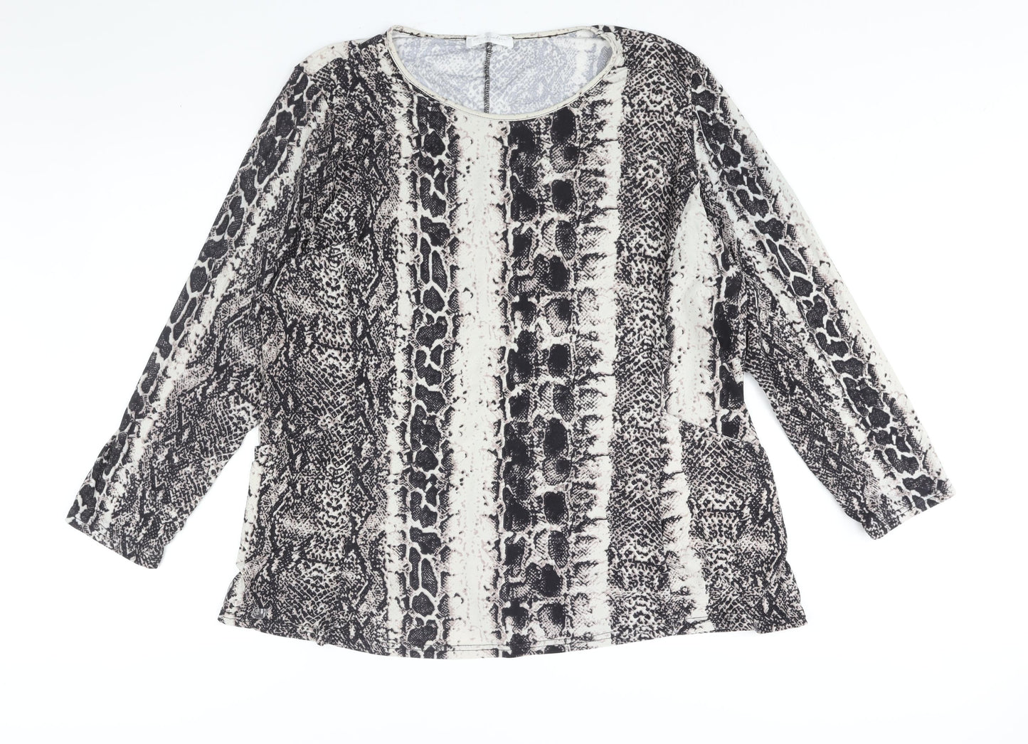 Emilia Womens Grey Animal Print Polyester Basic Blouse Size XL Round Neck - Snake Print