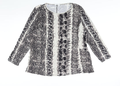 Emilia Womens Grey Animal Print Polyester Basic Blouse Size XL Round Neck - Snake Print