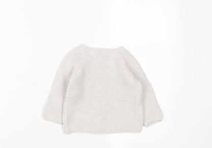 Toffee Moon Girls White Cotton Cardigan Jumper Size 6-9 Months Button - 6-12 Months