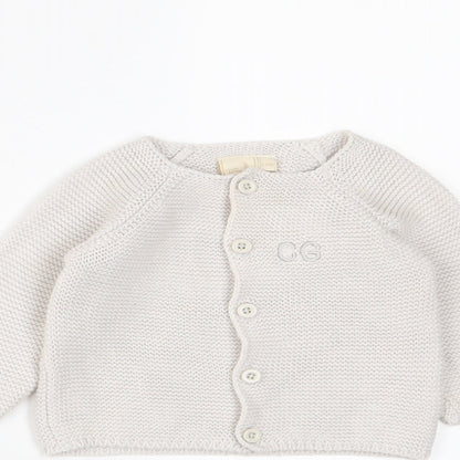 Toffee Moon Girls White Cotton Cardigan Jumper Size 6-9 Months Button - 6-12 Months