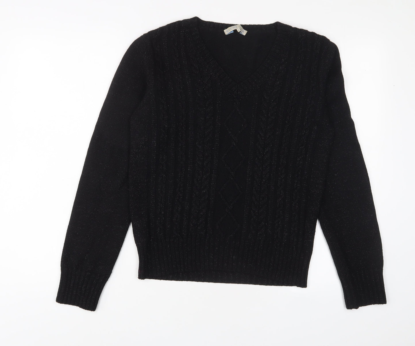 Blues Club Womens Black V-Neck Acrylic Pullover Jumper Size L