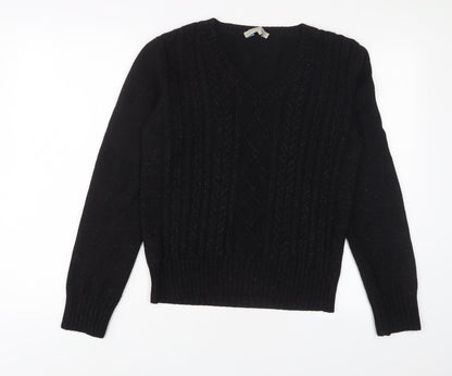 Blues Club Womens Black V-Neck Acrylic Pullover Jumper Size L