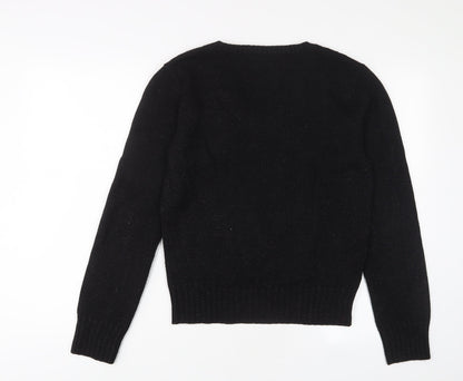 Blues Club Womens Black V-Neck Acrylic Pullover Jumper Size L