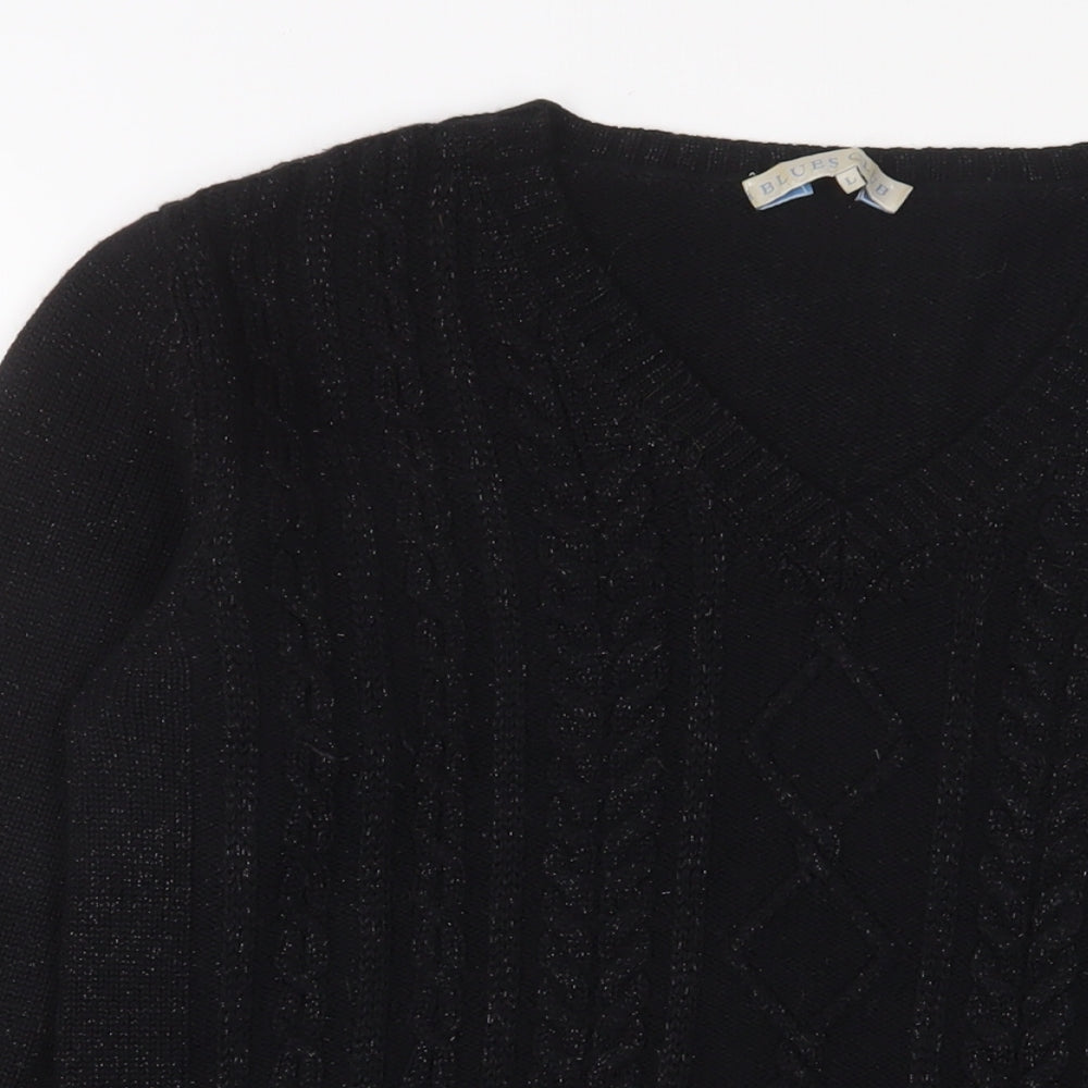 Blues Club Womens Black V-Neck Acrylic Pullover Jumper Size L