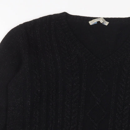 Blues Club Womens Black V-Neck Acrylic Pullover Jumper Size L