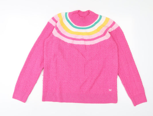 Crew Clothing Womens Pink High Neck Striped Acrylic Pullover Jumper Size 12 - Logo, Embroidered