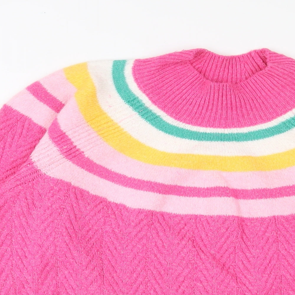 Crew Clothing Womens Pink High Neck Striped Acrylic Pullover Jumper Size 12 - Logo, Embroidered
