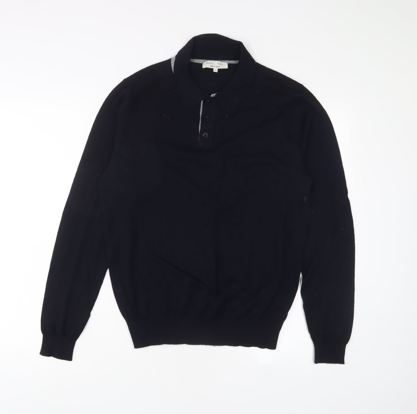 Nigel Hall Mens Blue Wool Polo Size M Collared Button