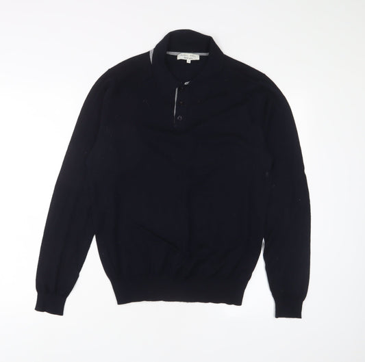 Nigel Hall Mens Blue Wool Polo Size M Collared Button