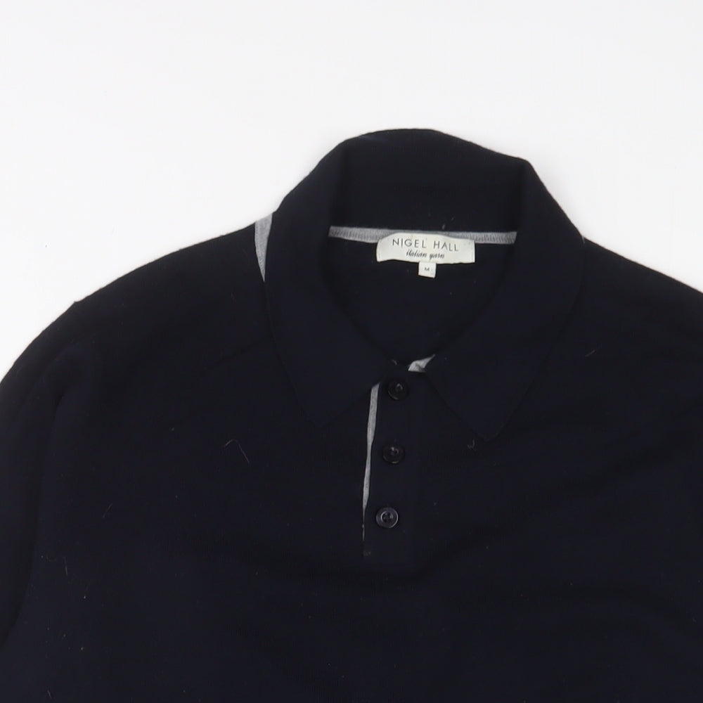 Nigel Hall Mens Blue Wool Polo Size M Collared Button