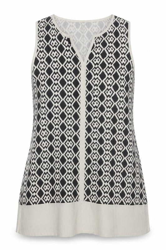 Kaleidoscope Womens Multicoloured Geometric Cotton Tunic Tank Size 14 V-Neck
