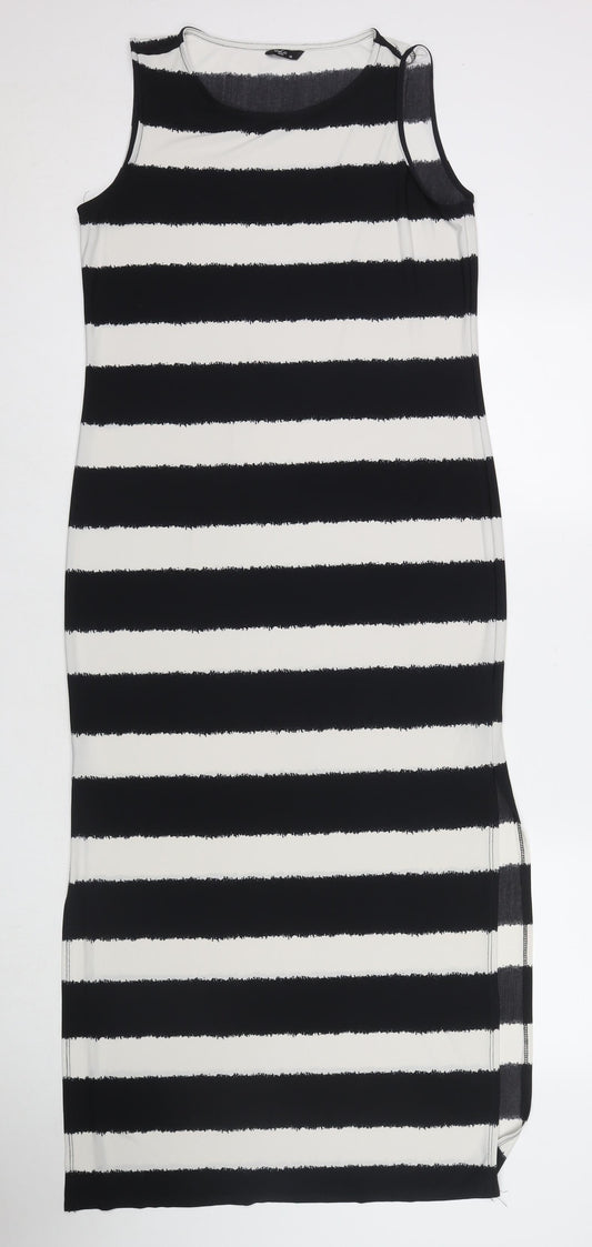 M&Co Womens Black Striped Polyester Tank Dress Size 12 Round Neck Pullover